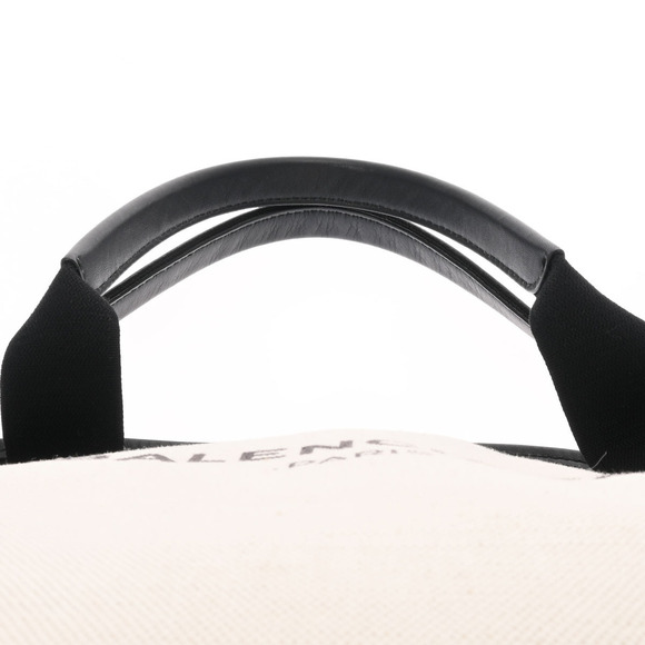 BALENCIAGA Navy Blue Cabas Beige Black Canvas Leather Handbag - Picture 4 of 9